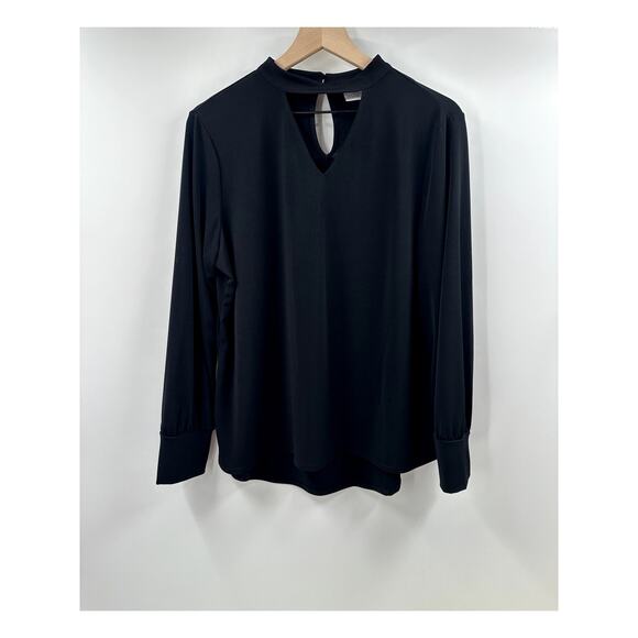 Chicos Black Long Sleeve Keyhole Neckline Detail Blouse Size 2 MEDIUM - Picture 1 of 7